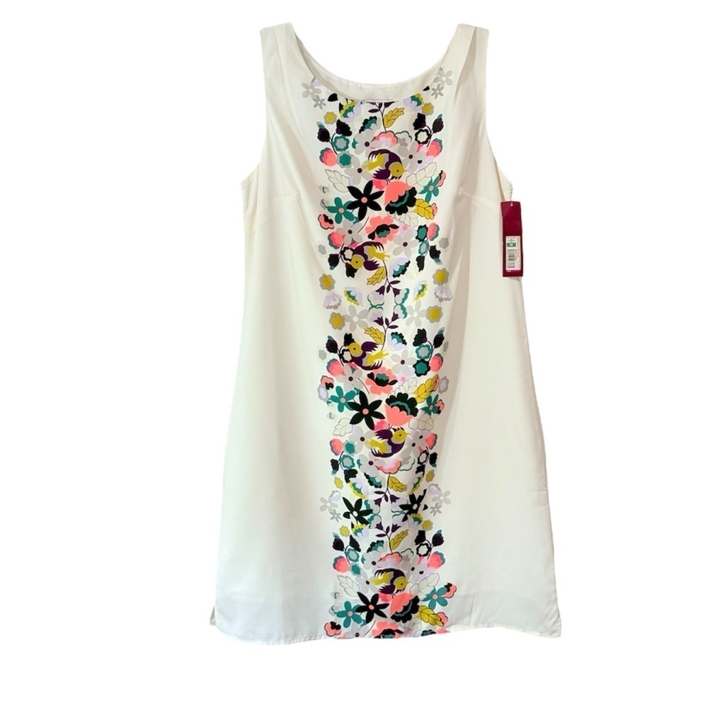 Merona Sleeveless Shift Dress Ivory Floral Panel Lined Summer Medium